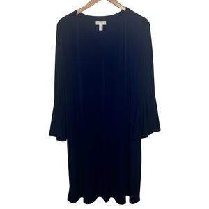 Susan Graver Dress Navy Blue Slinky Liquid Knit Bell Sleeve Trapeze Evening 1X